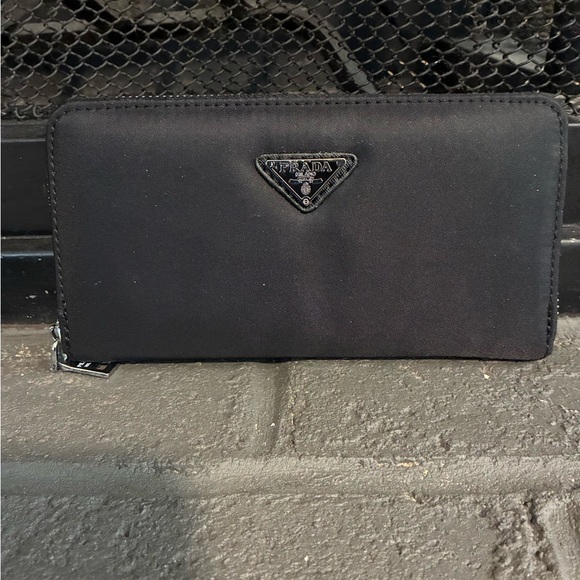 Prada Handbags - Prada Black Nylon Zip-Around Wallet with Triangle Logo